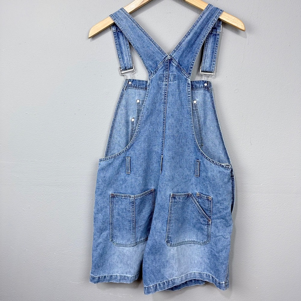 Vintage 90s Arizona Jean Co Womens Size L Denim Overalls Shorts Faded Wash Blue - Picture 5 of 8